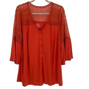 Torrid - Bell Sleeve V-Neck Super Soft Knit w/Lace Inset Top - Torrid Sz 1/1x